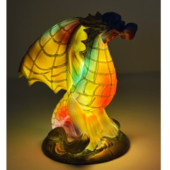 Resin Dragon Night Light 6" Stained Glass Look Fantasy Lamp Battery Operated - Picture 2 of 7